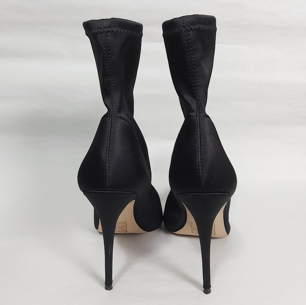 Aldo Black Satin Sock Booties Size 9 Pull-on Ankle High Stiletto Heel Pointy Toe - Picture 6 of 13